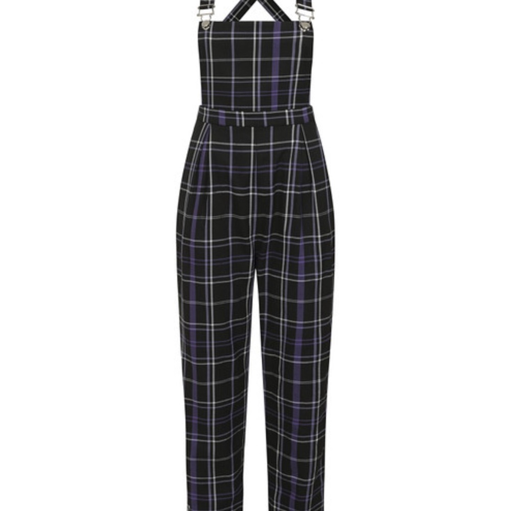 Plaid Black and Purple Women's Jumpsuit